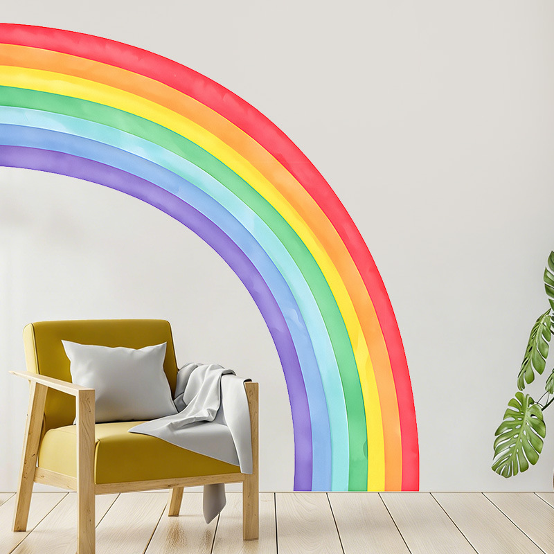 Pvc Panel Background - Grote regenboogmuurstickers zelfklevende PVC-stickers gigantische aquarel