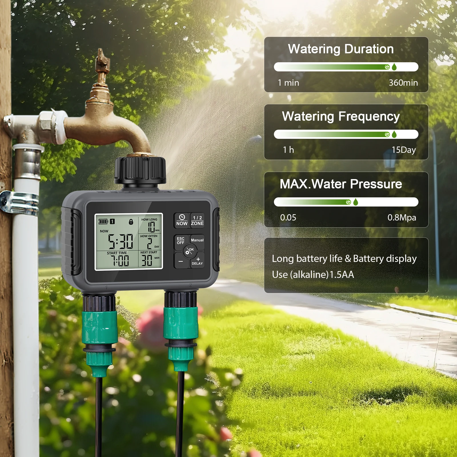 Dubbele uitlaat waterslang tim - Timer Dual Outlet recensie en prijs